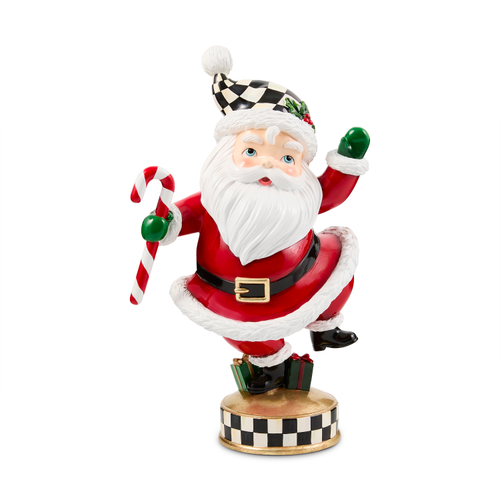 Holiday Twinkly Toes Santa figurine holding a candy cane, standing on a checkered base.