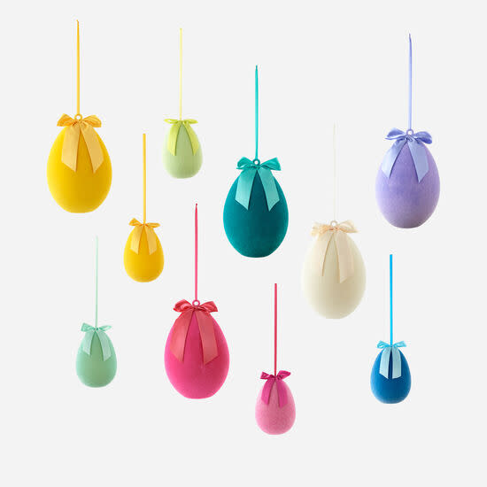 White PVC flocked hanging egg display with a smooth oval silhouette.