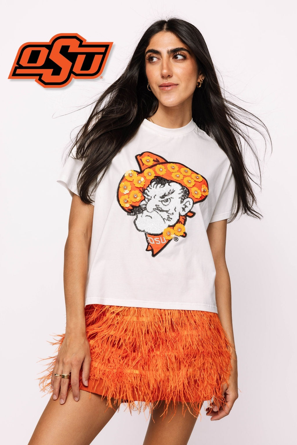 Arah Licensed Oklahoma State Mascot Sequin Flower Tee