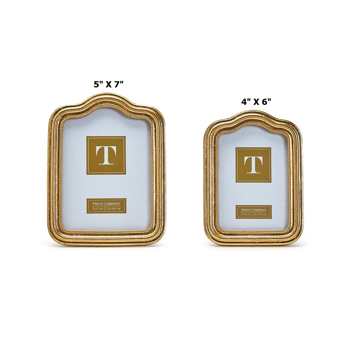 Gold resin photo frame with arcade arch top and velvet backing.