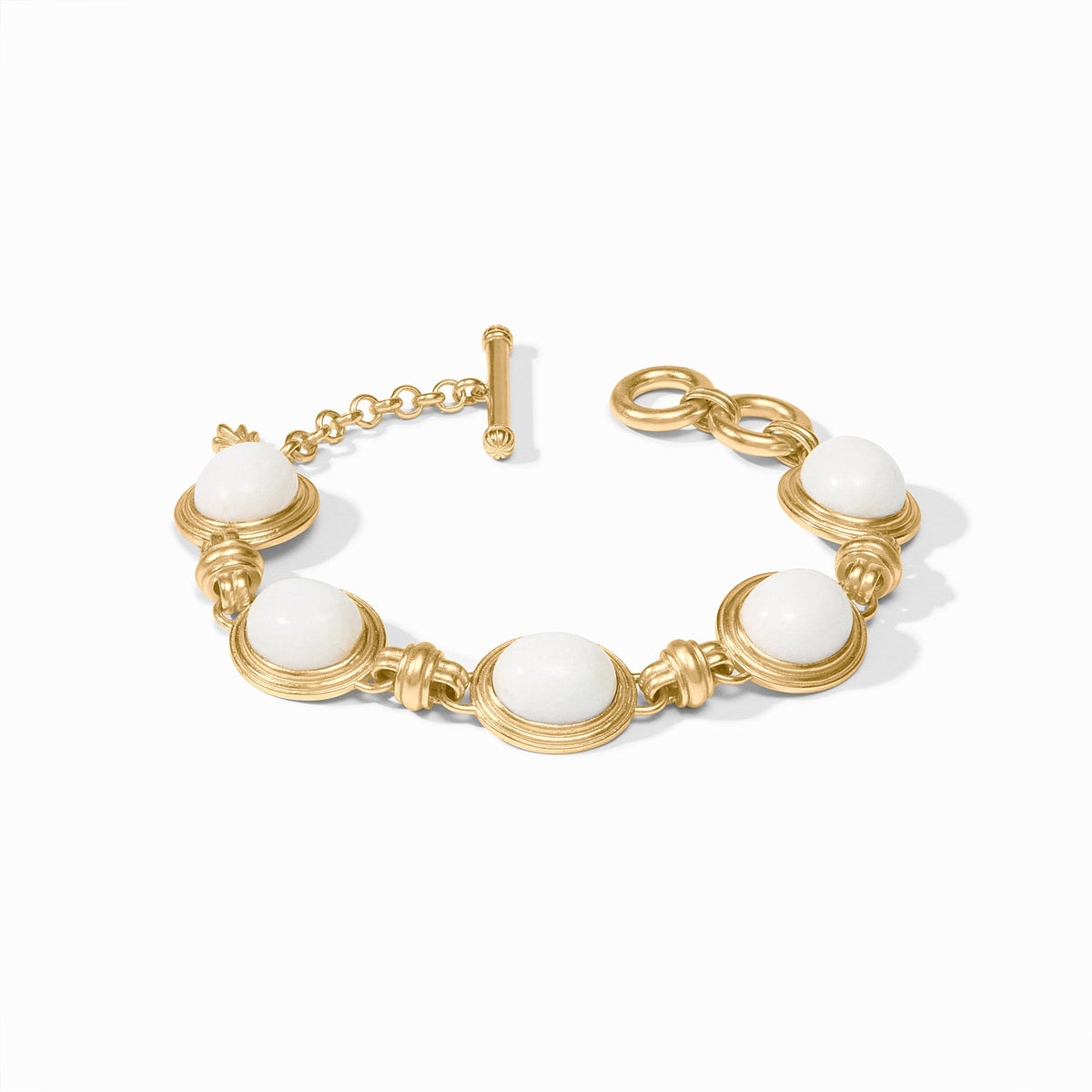 Adjustable Portofino stone bracelet with jade centerstone in gold plate finish featuring a toggle clasp.