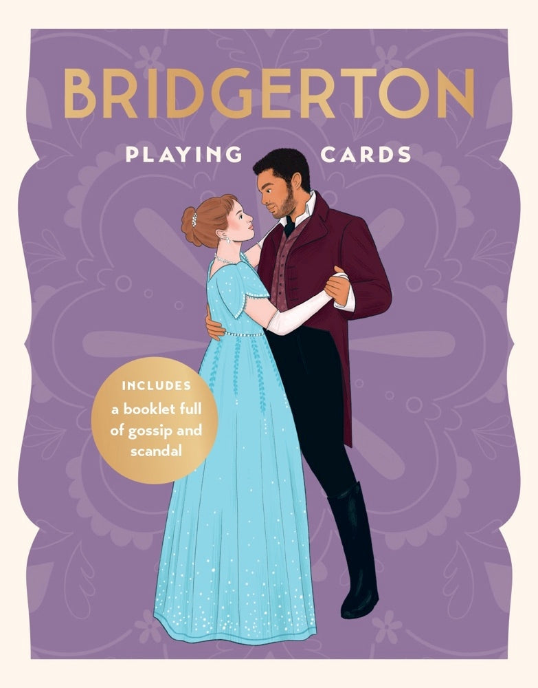 Bridgerton Playing Cards deck in an illustrated gift box featuring standard suits on a white background.
