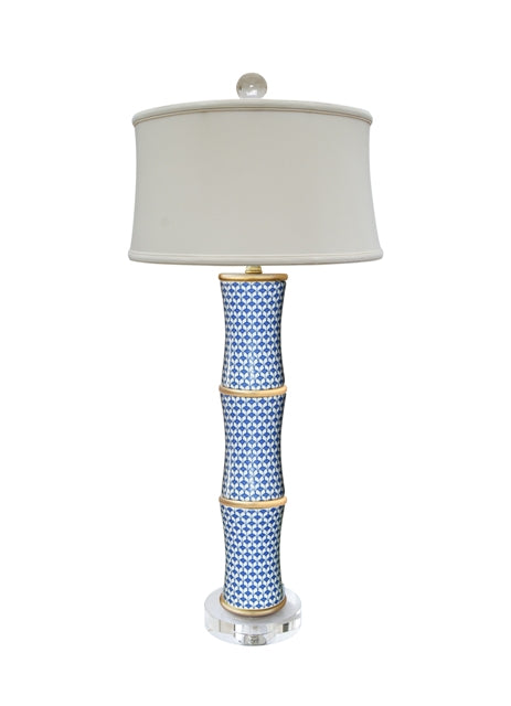 Blue and white porcelain lamp with fish scale bamboo texture