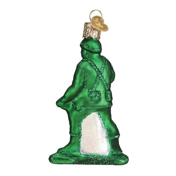 Army Man toy ornament with a standing soldier figure in green uniform holding a rifle.
