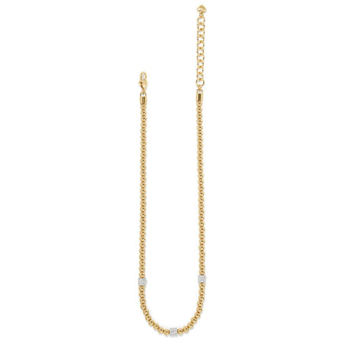 Meridian Petite Beads Station Necklace in gold with three silver-toned pavé stations.