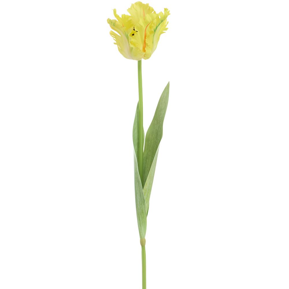 Polyester parrot tulip spray with plastic stems in a vibrant green color.