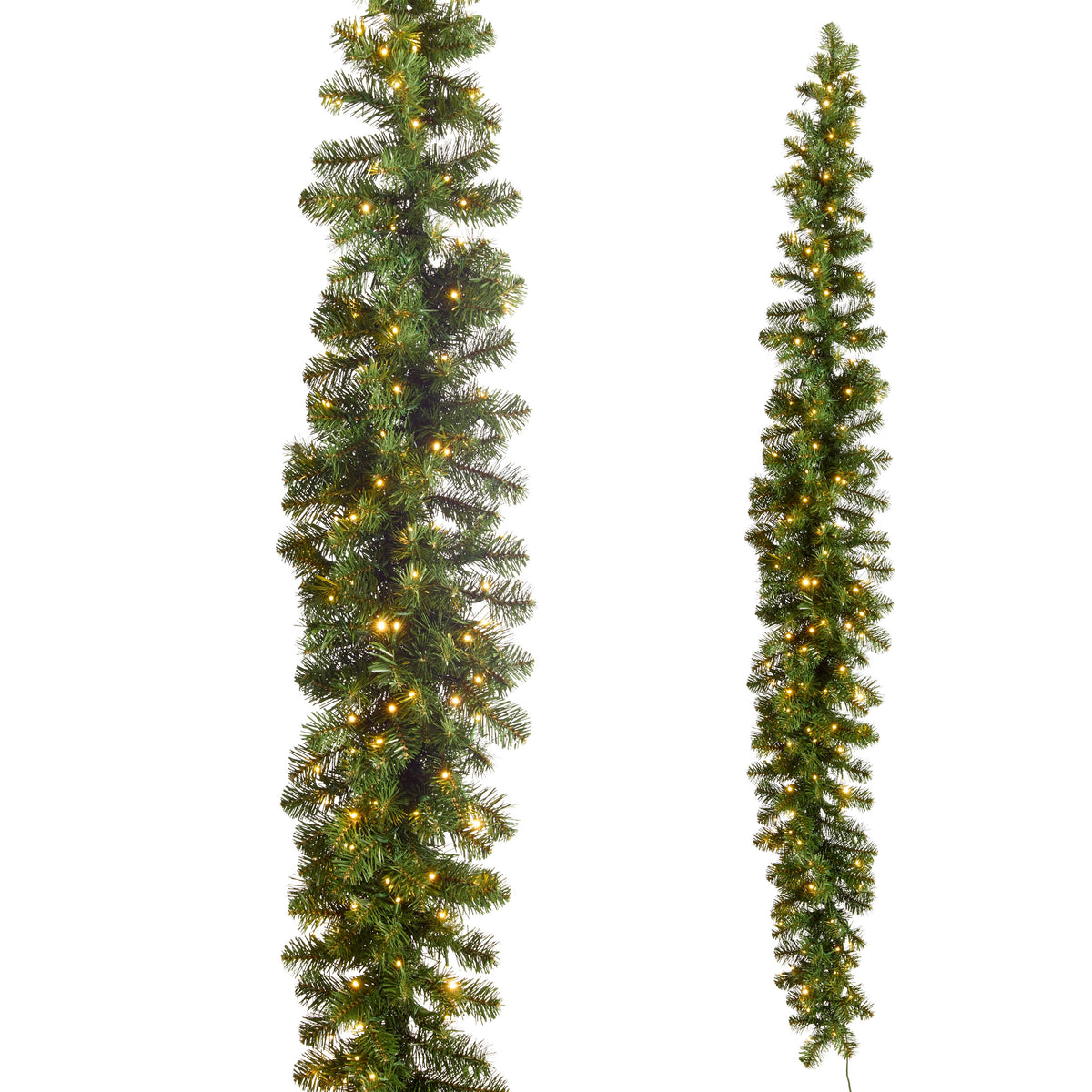 7' pre-lit artificial pine swag garland with warm white LED lights on a white background.