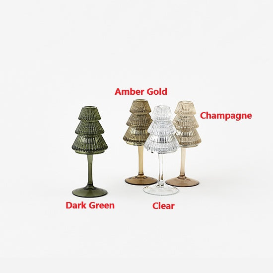 Glass tree taper candle holder on a pedestal base with dimensions up to 7.5 inches.