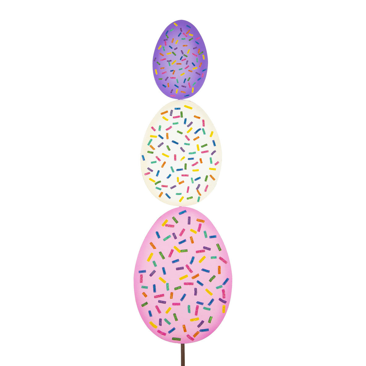 Green plastic egg-shaped topiary stake with a matte finish designed for party decorations.