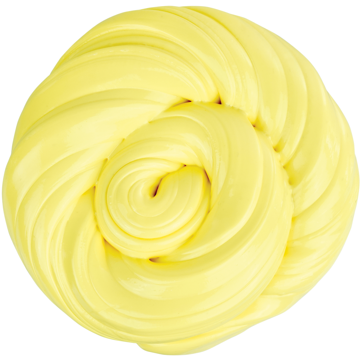 A swirl of smooth, pale yellow Better Butter Thinking Putty.