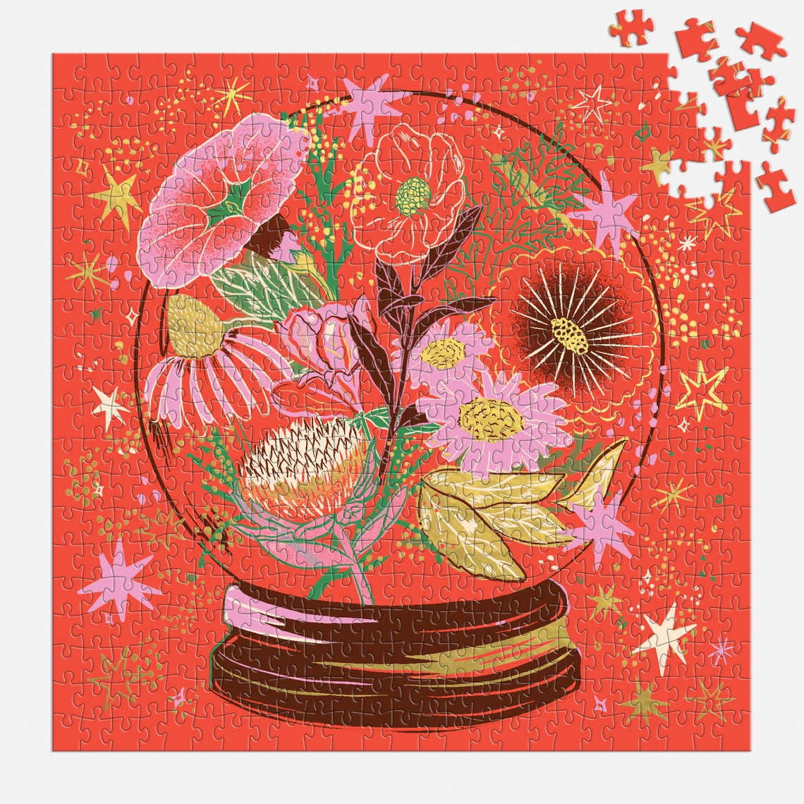 Flower Gazing foil puzzle box showing a crystal ball with flowers surrounded by stars and sparkles.