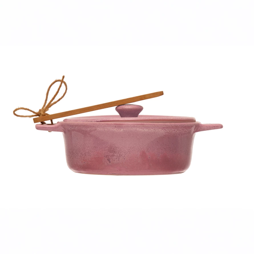 Stoneware Brie Baker w/ Bamboo Spreader / Set of 2