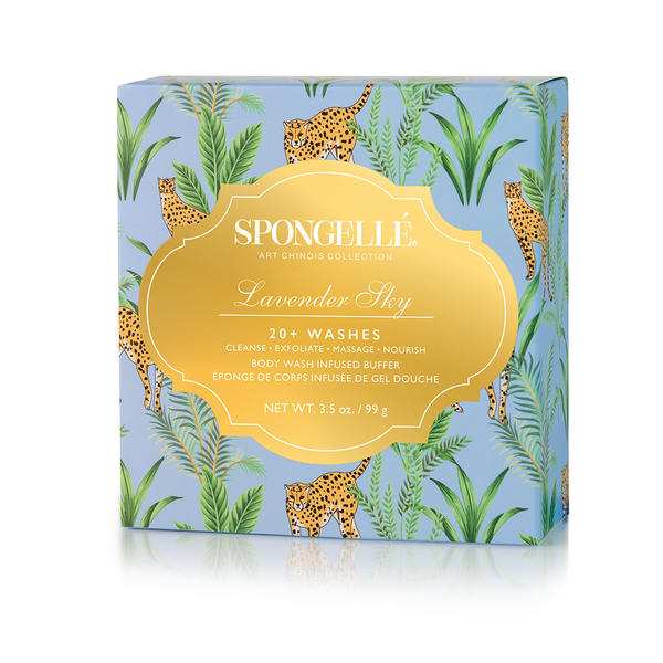 Art Chinois Collection Body Buffer sponge with animal motifs in lush green packaging