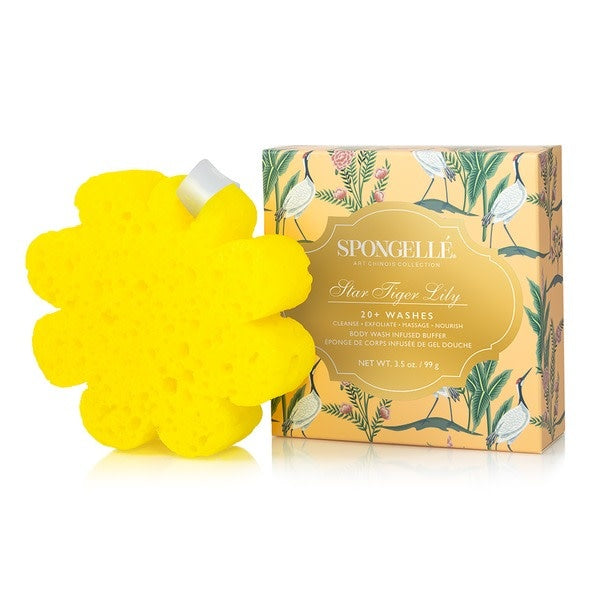 Art Chinois Collection Body Buffer sponge with animal motifs in lush green packaging.
