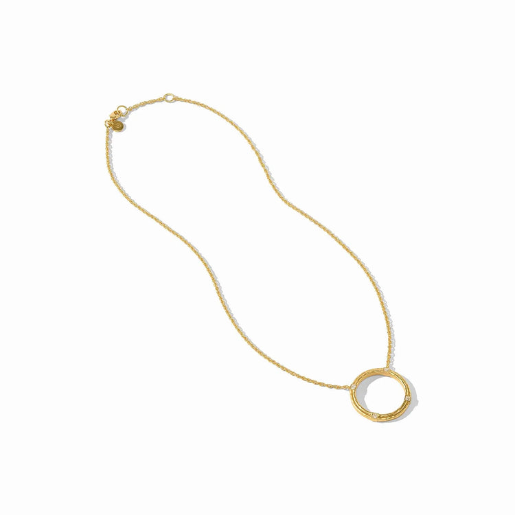 Delicate orbital necklace with four cubic zirconia stones on a fine rope chain in gold plate.
