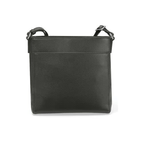 Black leather Astrid Organizer Bag with adjustable strap, zip top closure, exterior pockets, and keyholder.