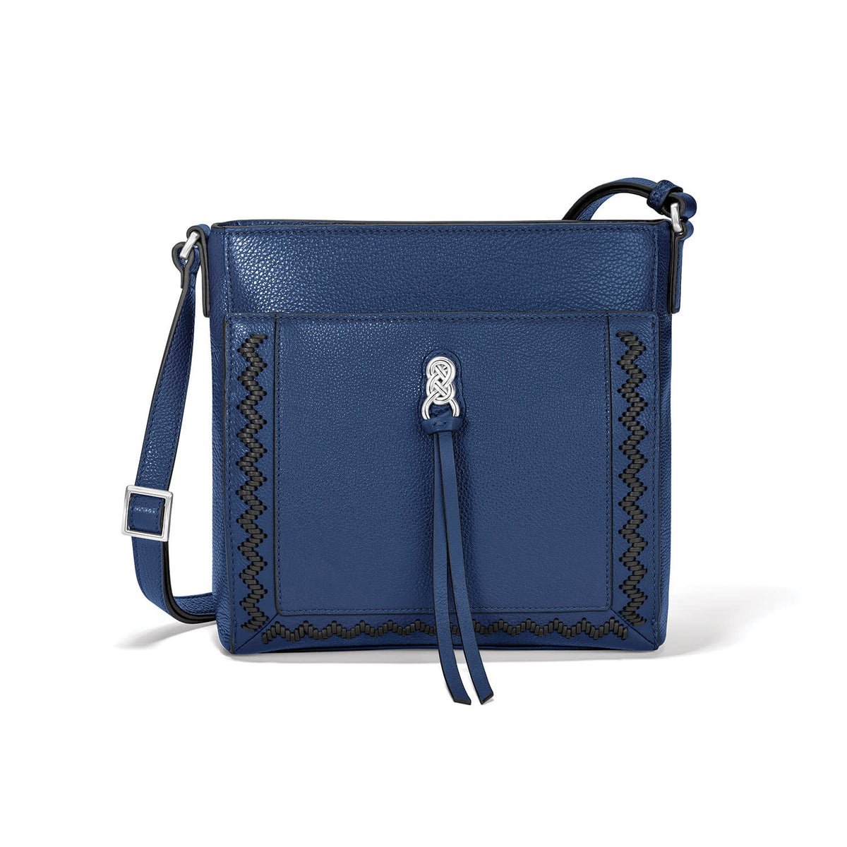 French blue leather Astrid organizer bag with adjustable strap and zip top closure