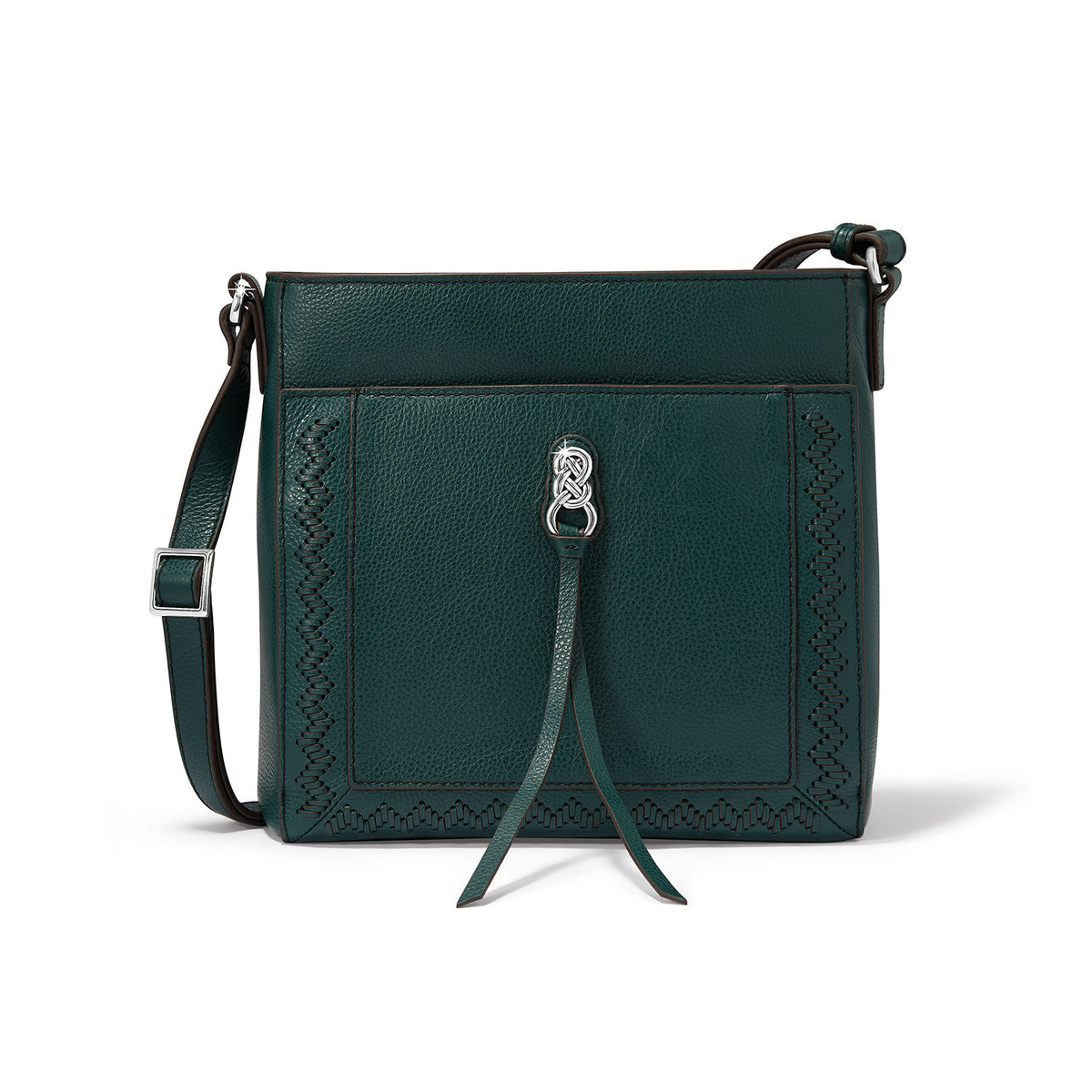 Jewel green leather Astrid organizer bag with adjustable strap and zip top closure