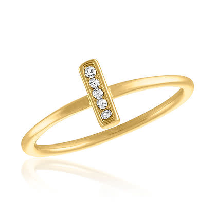 CZ Bar Gold Layers Ring featuring a thin gold band with a vertical bar set with five clear stones.