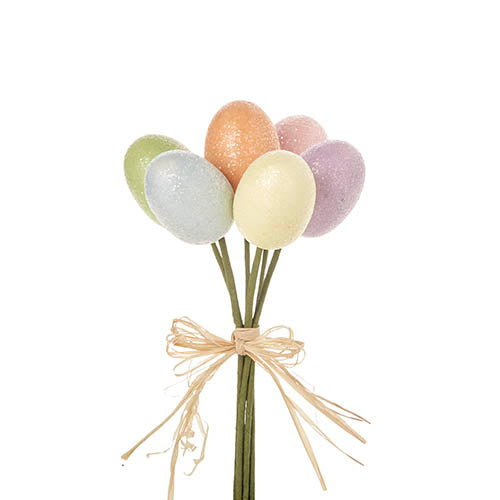 Bundle of twelve pastel-colored foam egg picks with a rounded handle shape.