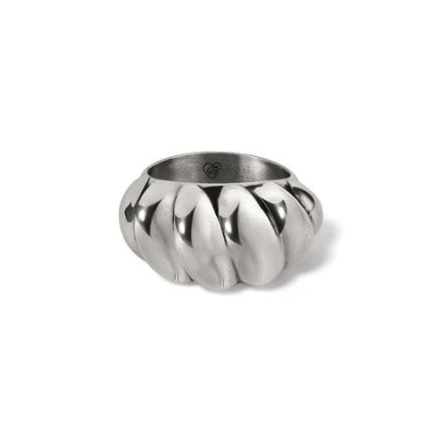 Silver plated Athena ring with shapely curves inspired by ancient Greek architecture