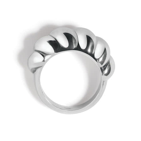 Silver plated Athena ring with shapely curves inspired by ancient Greek architecture.