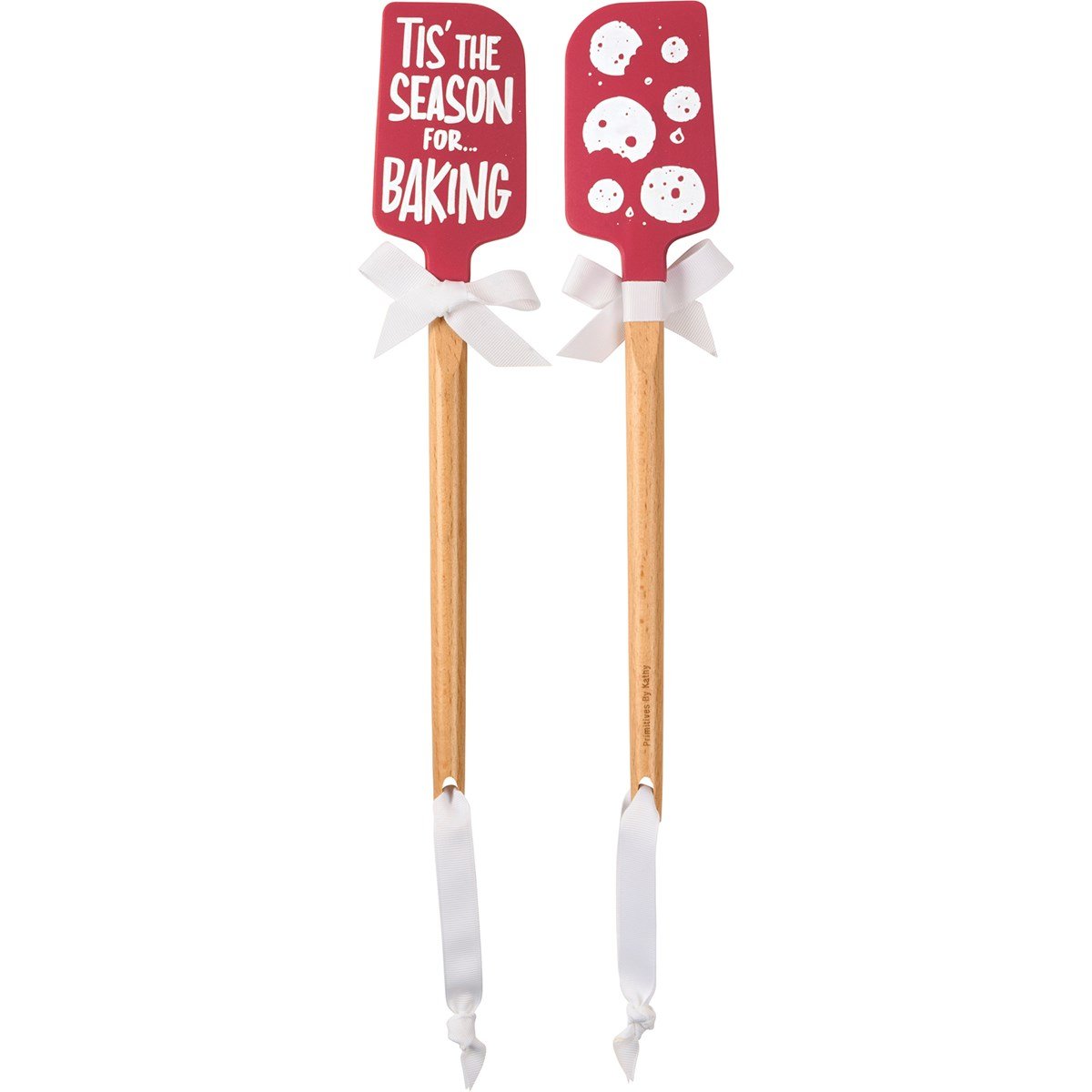 Wood-handled silicone spatula with red Christmas-themed grip.
