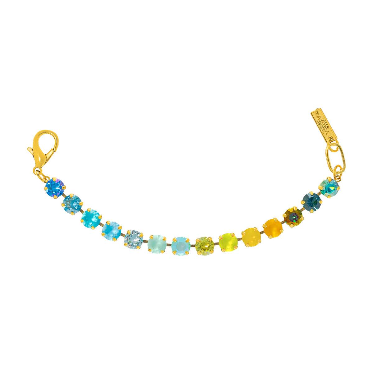 Antique gold-plated brass Izzy bracelet featuring high-quality crystals with an 8mm stone design.