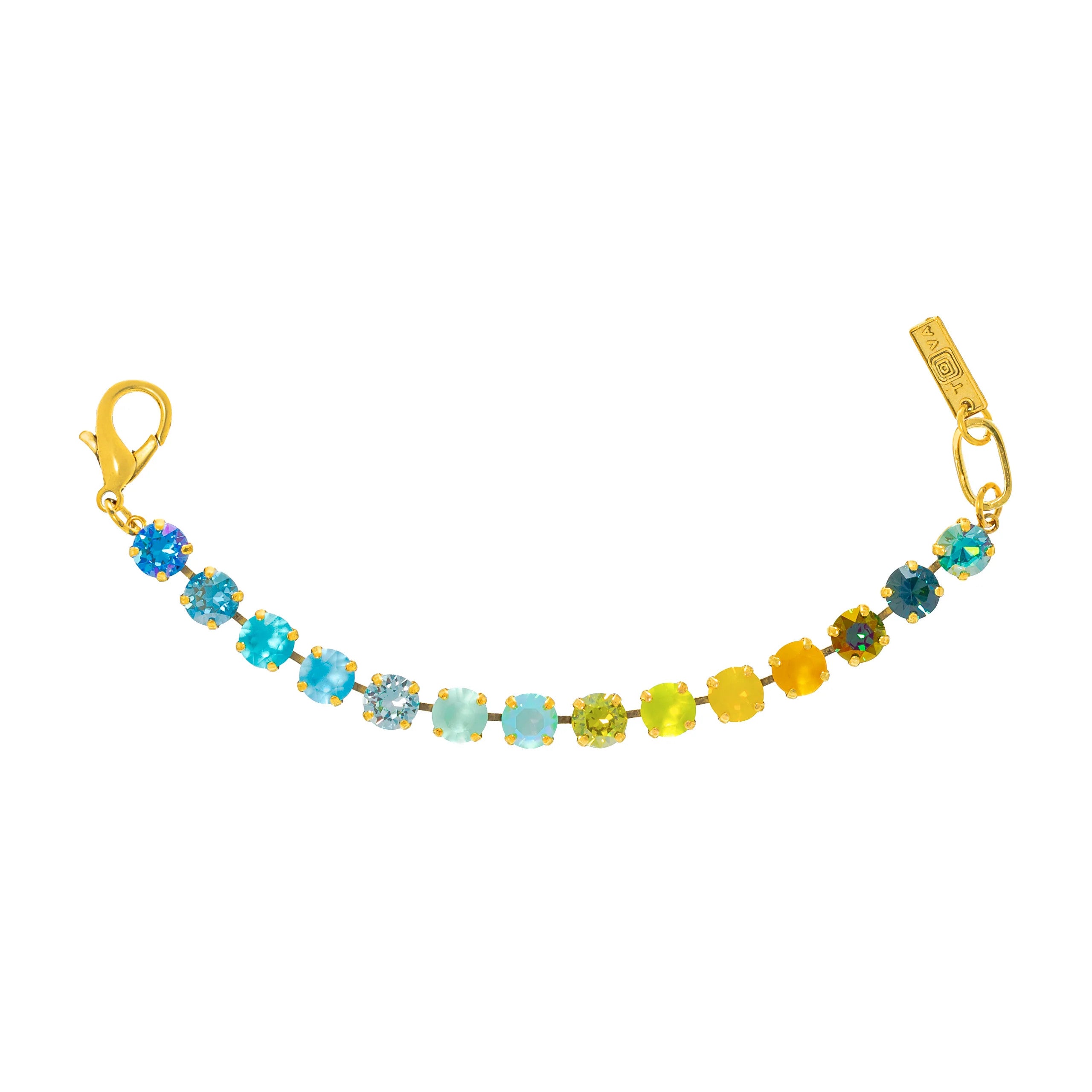 Antique gold-plated brass Izzy bracelet featuring high-quality crystals with an 8mm stone design.