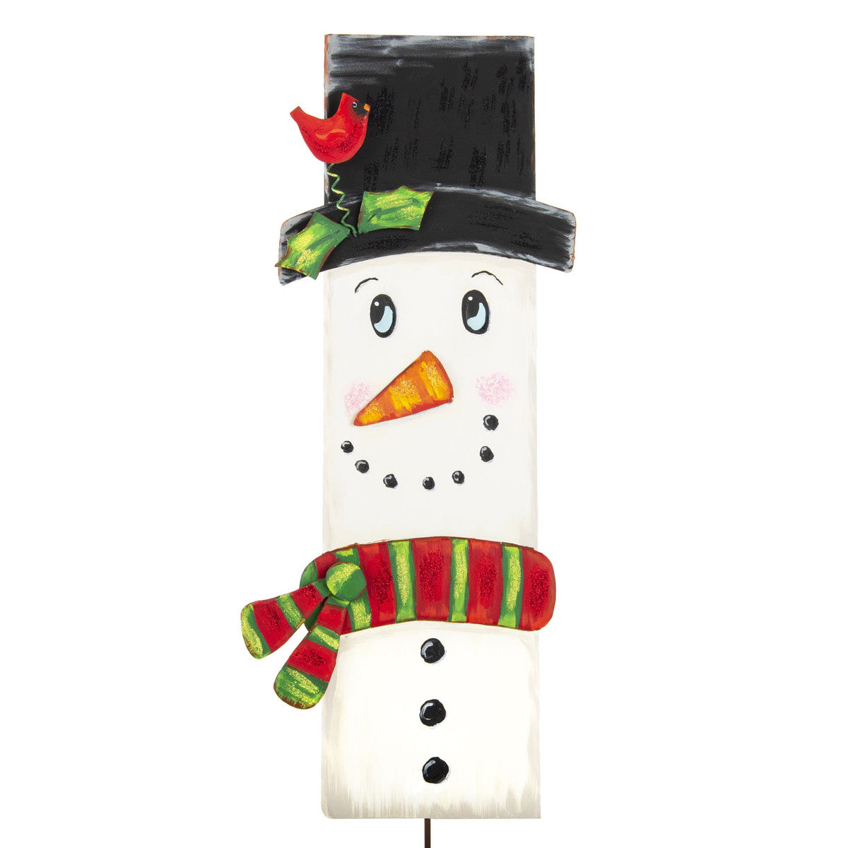 Snowman Plank stake with white snowman silhouette on natural wood plank