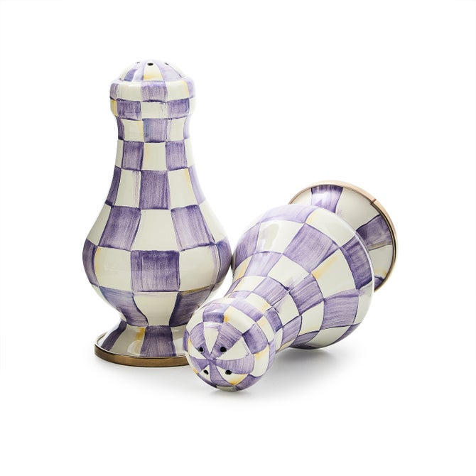 Violet Check Large Salt & Pepper Shakers - Sold as Set