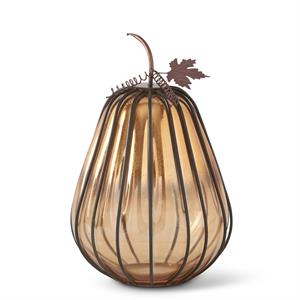 Orange glass pumpkin with dark metal stems