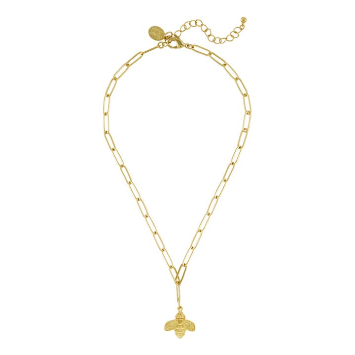 Triple plated gold paperclip necklace on a model
