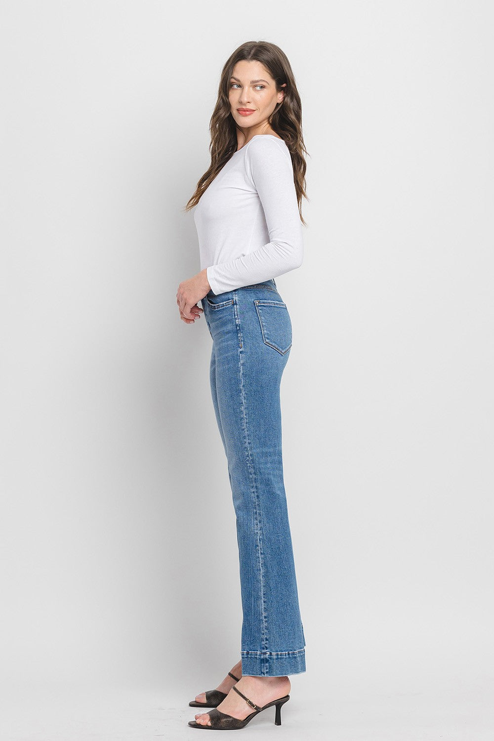Kayla High Rise Trouser Hem Relaxed Flare Jeans