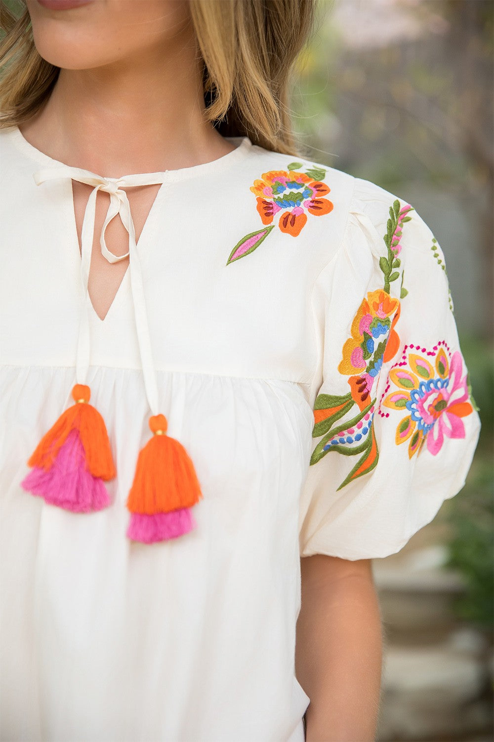 Zoey Embroidered Detail Puff Sleeve Top