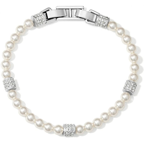 Meridian Petite Pearl Bracelet featuring silver-white glass pearls and crystal-accented spacers.