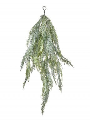 30-inch dripping iced cedar spray with frosted green branches and a hanging loop.