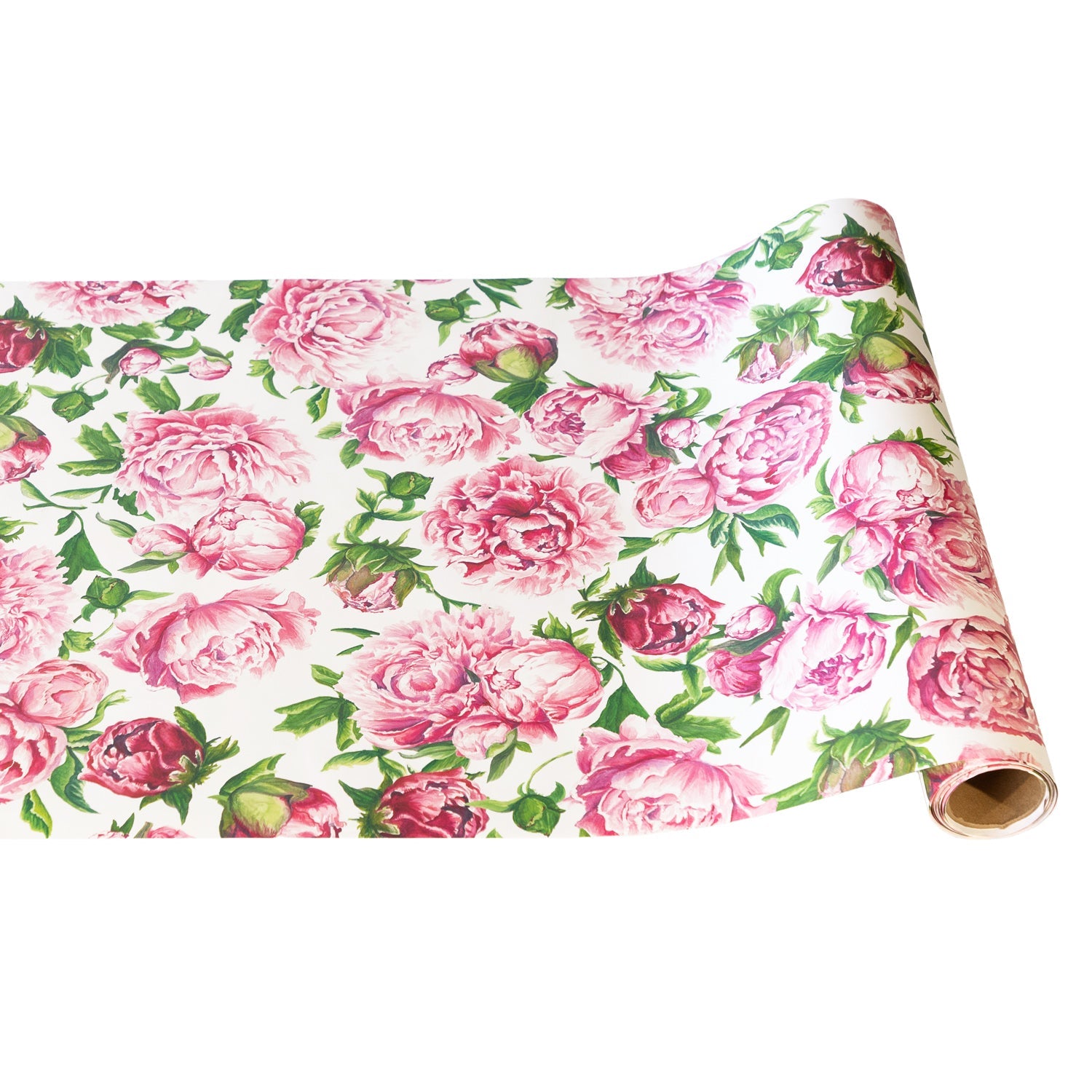 Runner rug featuring a peony floral bloom pattern in soft pink tones on a neutral background.