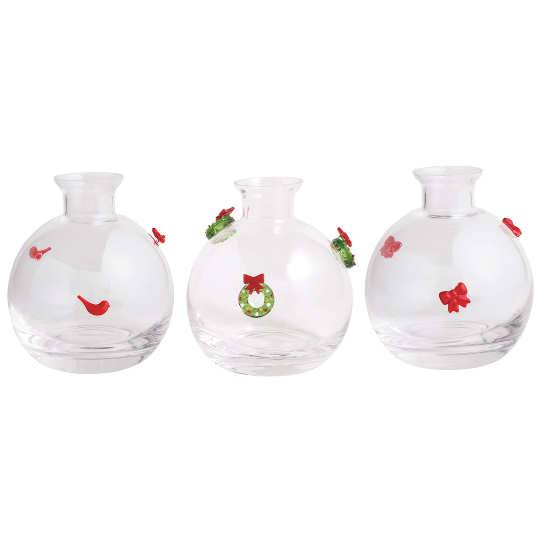 Clear glass bud vase with Christmas tree icon silhouette