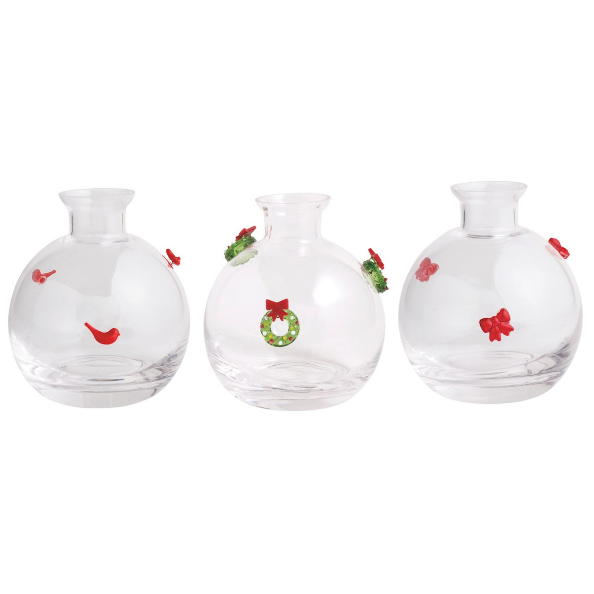 Clear glass bud vase with Christmas tree icon silhouette