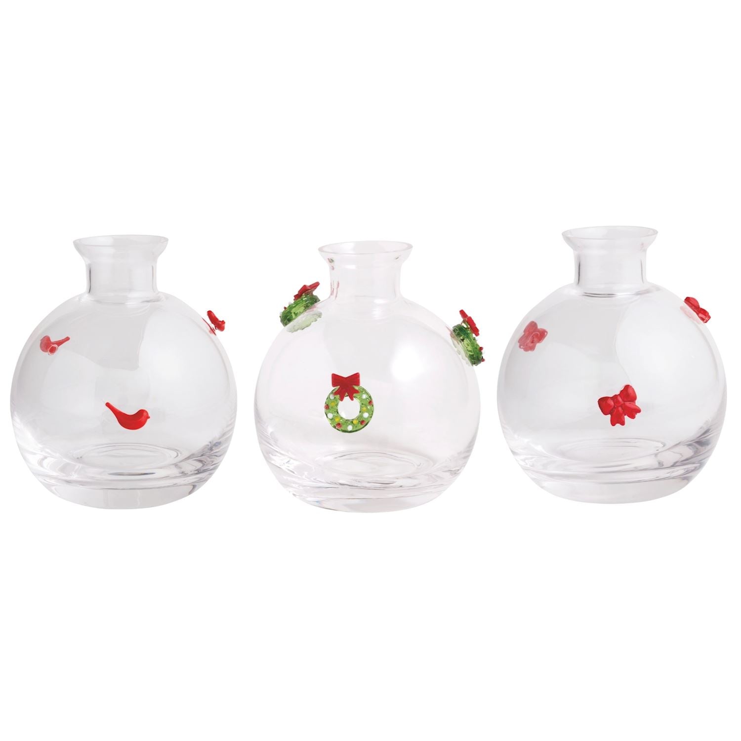 Clear glass bud vase with Christmas tree icon silhouette
