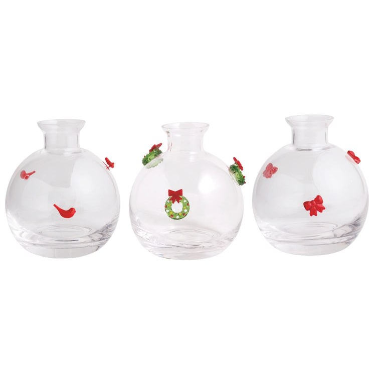 Clear glass bud vase with Christmas tree icon silhouette