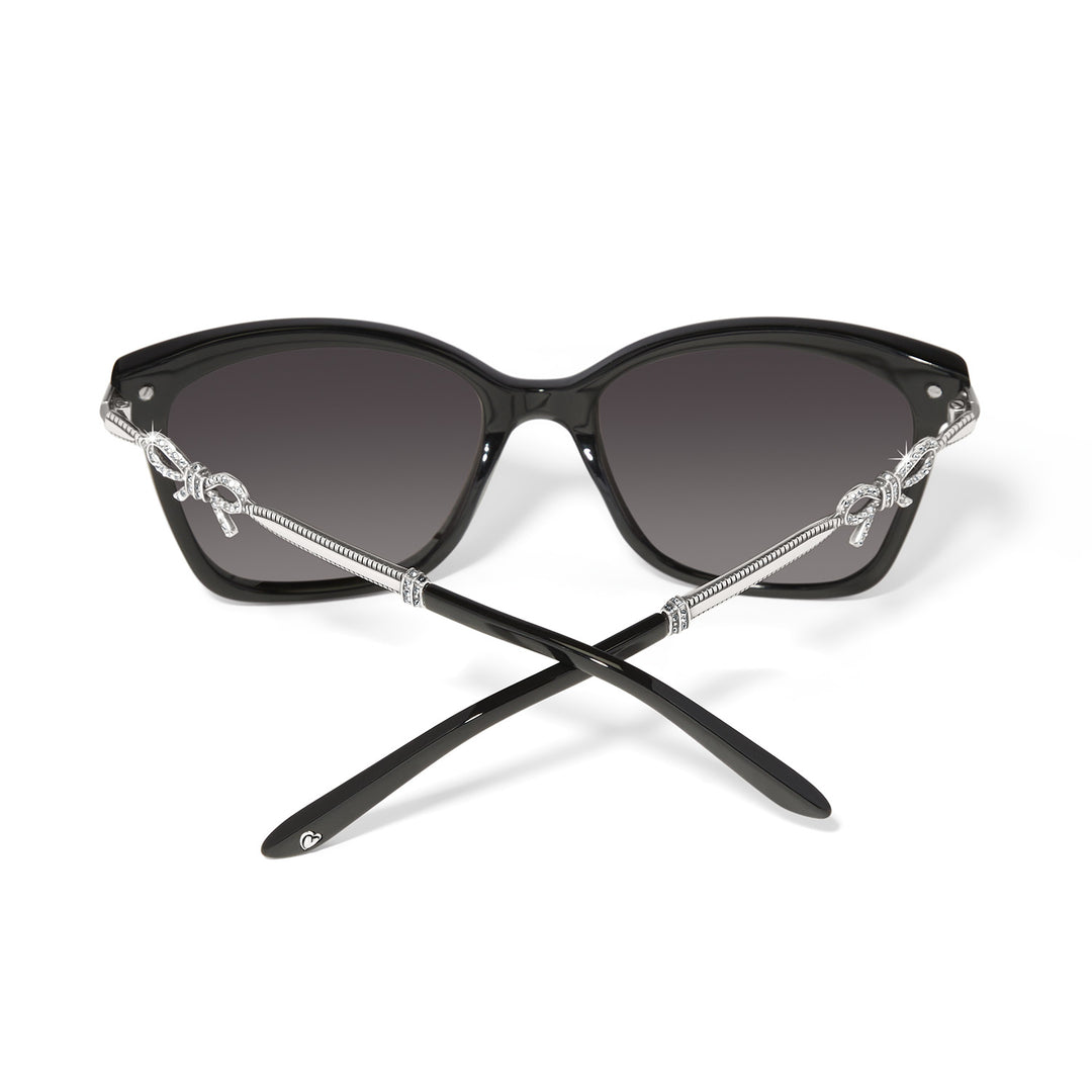 Black cat eye Illumina Bow sunglasses with silver plated accents.