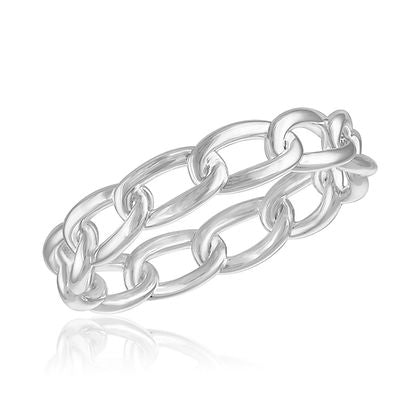 Silver-tone chain stack ring with a textured link design.