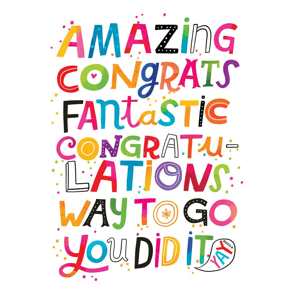 Gold foil congratulations card with embossed text reading 'Amazing' on a white background.