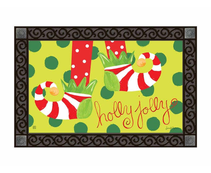 Holly Jolly Elf Matmate with interchangeable recycled rubber tray in festive red pattern
