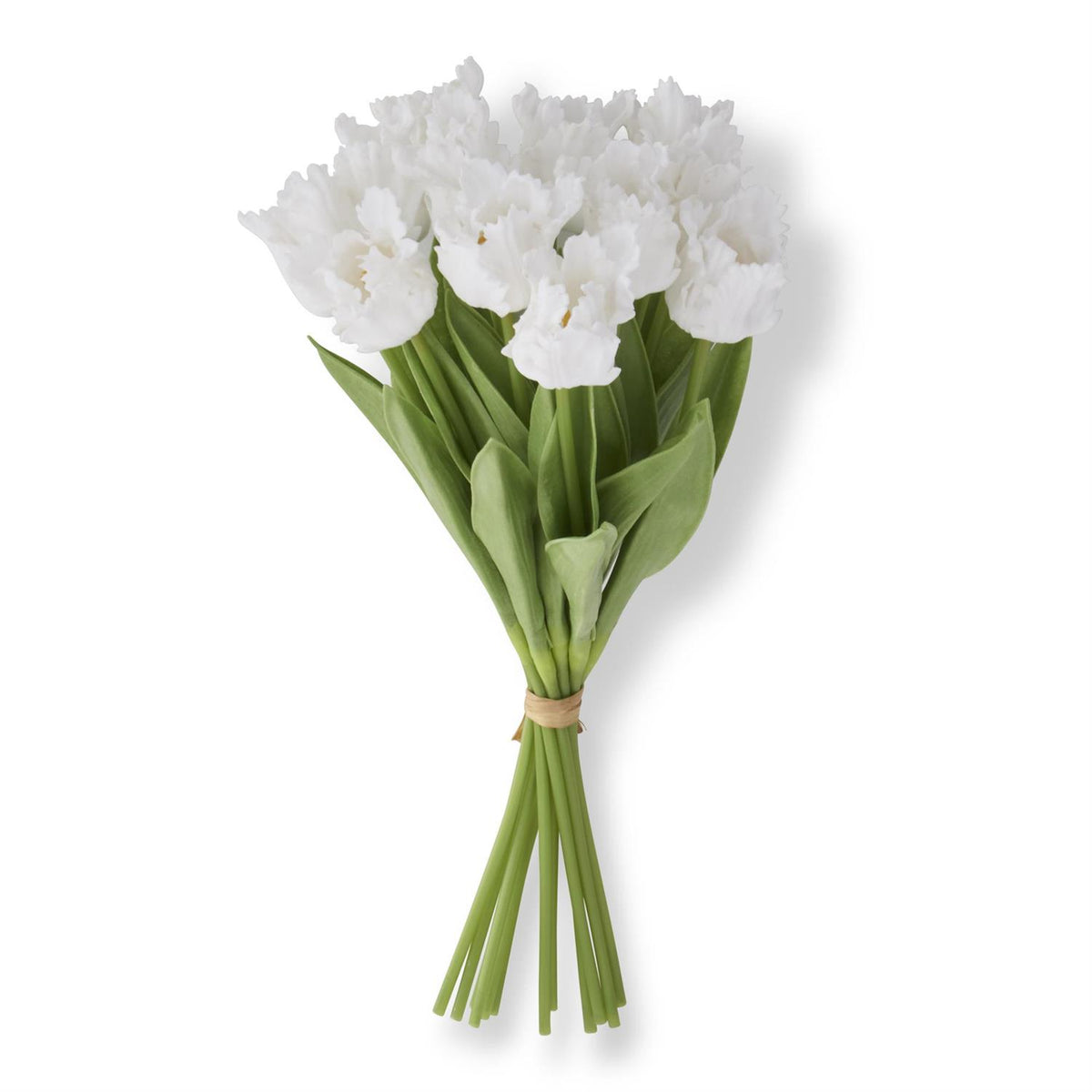Real Touch parrot tulip bundle with plastic stems and PU petals in natural green tones.