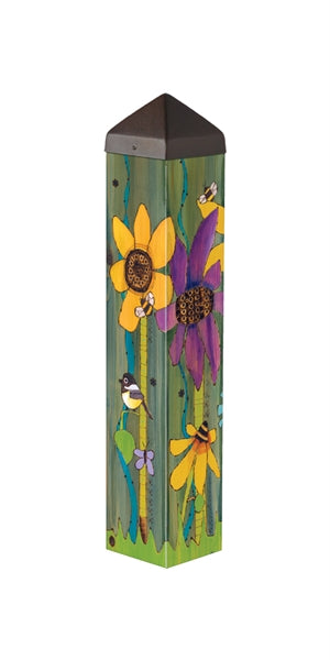 A black square art pole measuring 20 inches with a four-inch by four-inch cross-section.