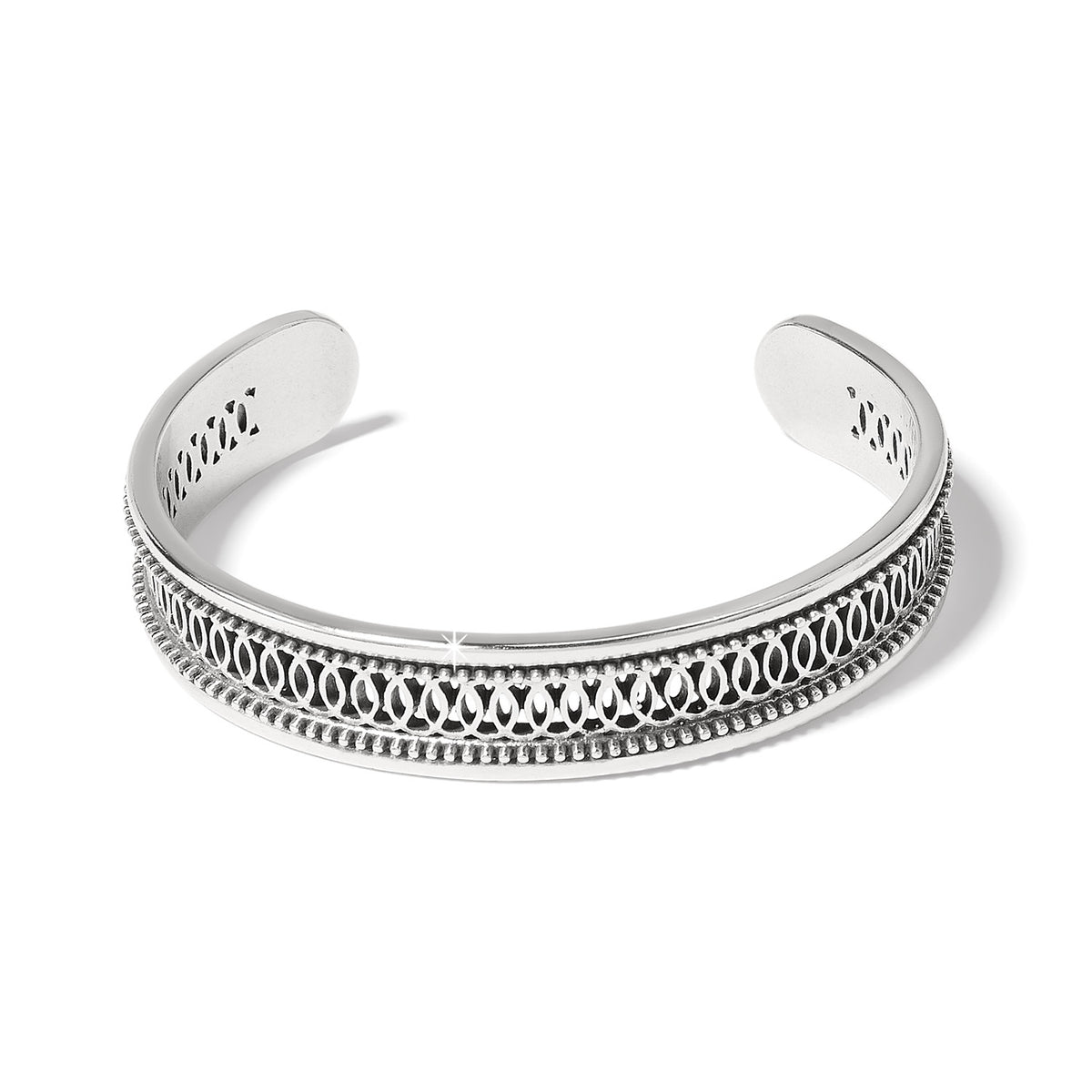 Silver plated Ferrara Siena cuff bracelet with a half-inch width.