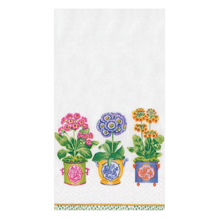 Triple-ply paper guest towel with printed German nontoxic dyes in a rectangular shape.
